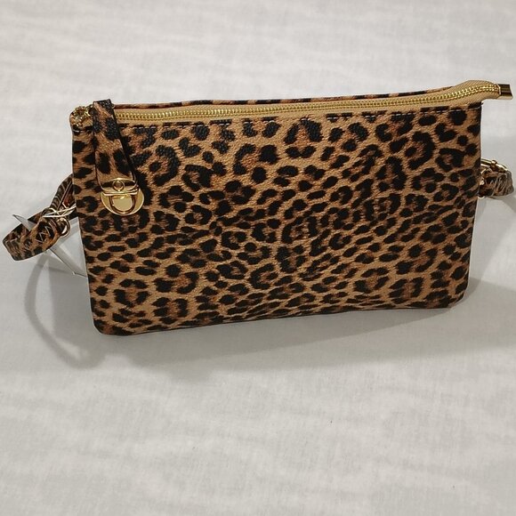 Jen & Co Riley Leopard Print Handbag Crossbody Strap Wristlet Vegan Leather NWT - Picture 9 of 16